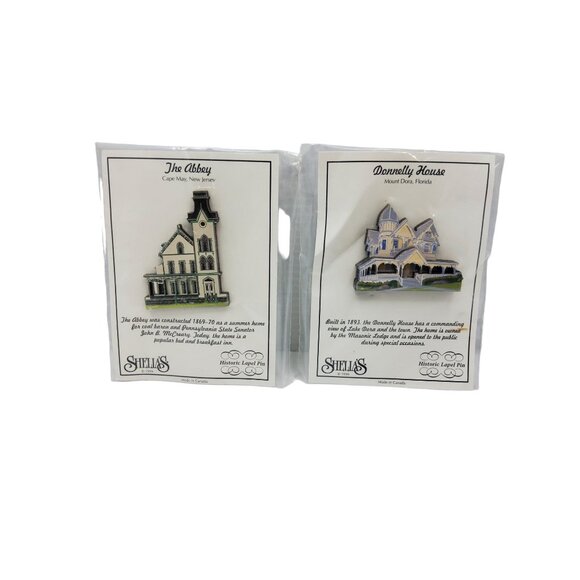 vintage set of 2 shelias collection historic donnelly house, the abbey lapel pin - Picture 1 of 2